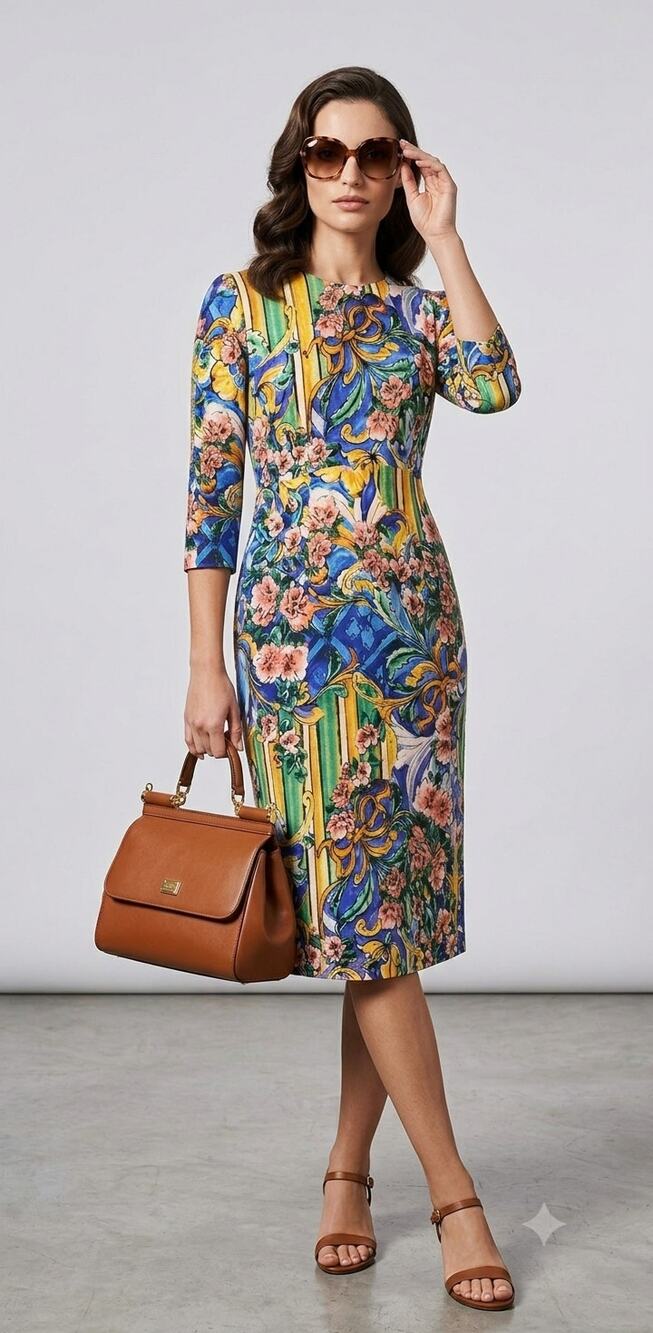 Dolce & Gabbana Sicilian Majolica Print Floral Stretch Dress IT 40 US 4 Italian